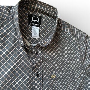 Cinch Shirt Mens XL Geometric Print Button Down Western Short Sleeve Gray